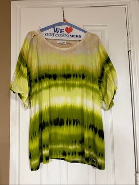 Calvin Klein Lime Green and Black Tie-Dye Short Sleeve Tunic